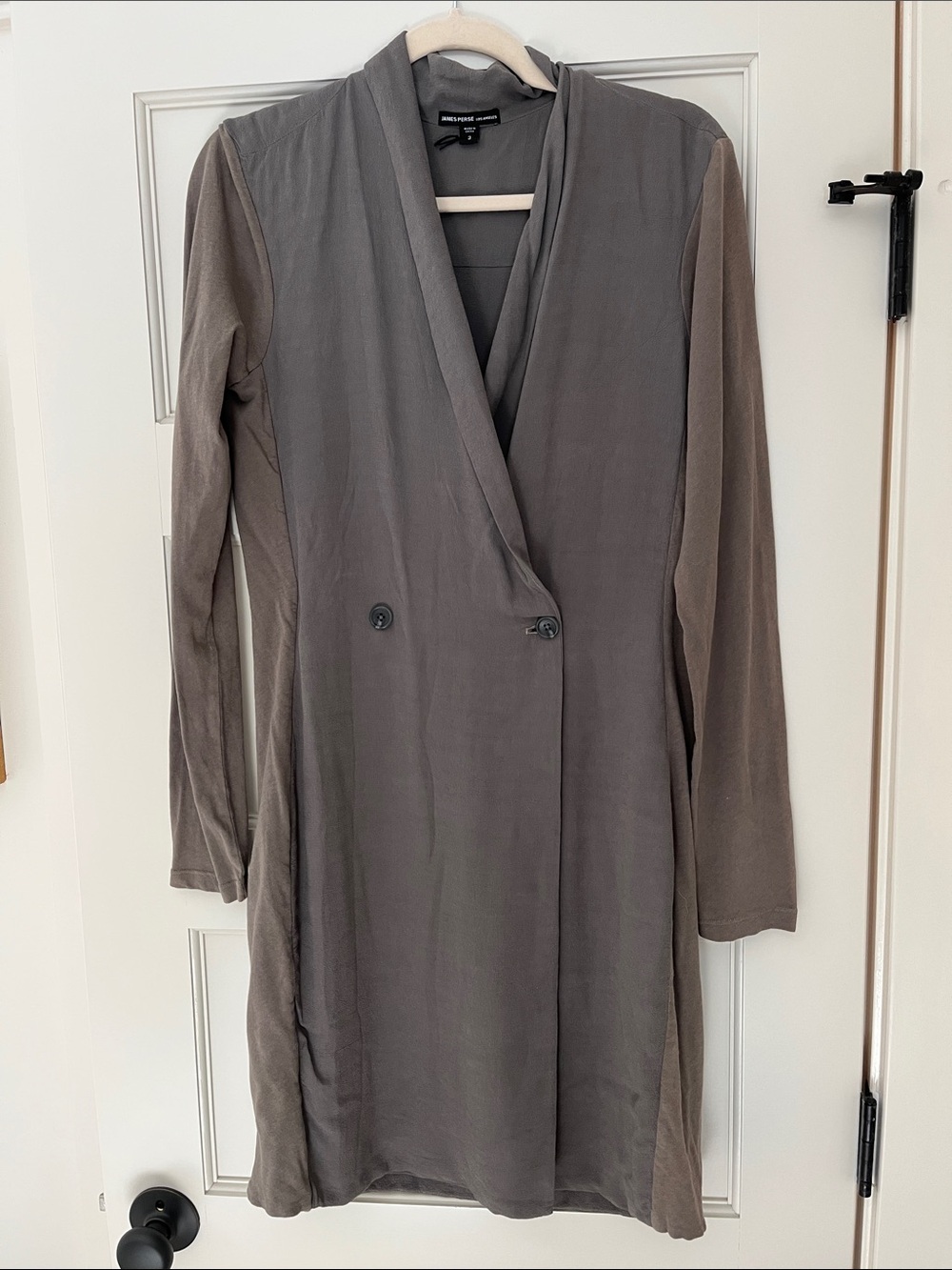 James Perse Two-Tone Taupe Long Sleeve Wrap Dress